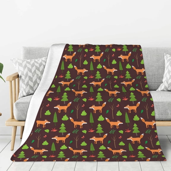 Hirioo Fox In Forest for Flannel Blanket, Cozy and Warm Throw for Bed or Couch ,Perfect for All Seasons-80"x60"