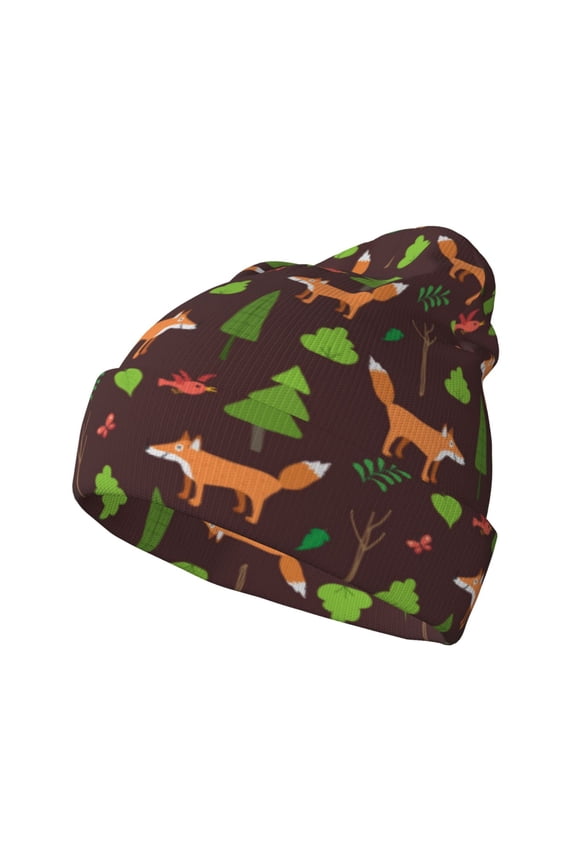 Fox In Forest for Men's Knit Cuffed Beanie for Outdoor Activities Unisex