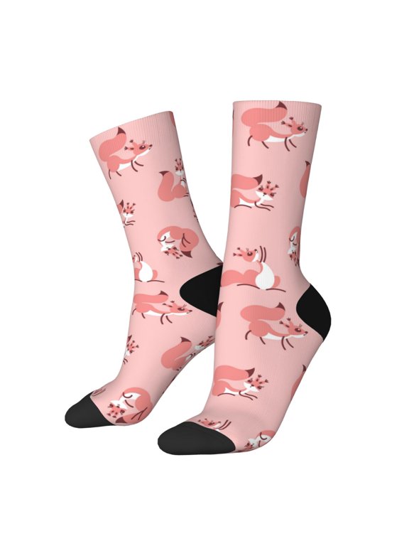 Fox Pattern Adult Middle Tube Socks Breathable Sock Non-Pilling,Contrasting Color Design
