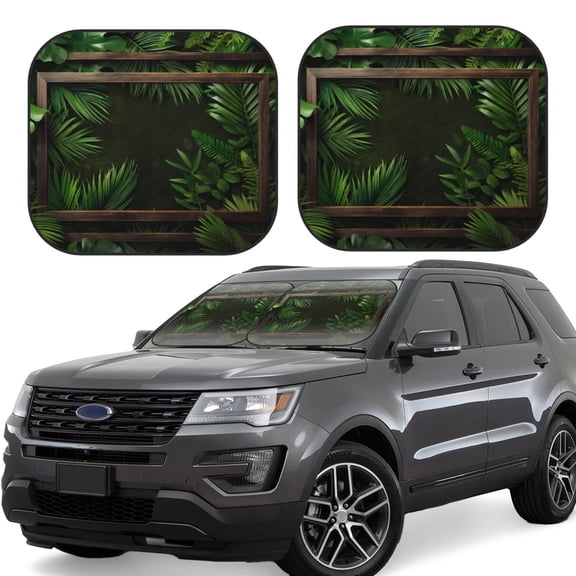Hirioo Framed Greenery Wall Art for 2PCS Windshield Sun Shade Foldable | Front Windshield Shade for Sun, Heat and UV Rays-Small