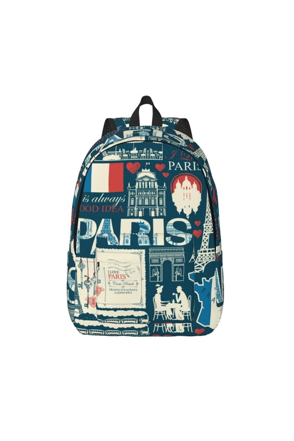 France and Paris Canvas Backpack, Durable Travel Backpack with Multiple Compartments,Large Capacity, Backpack for School, Hiking, Work