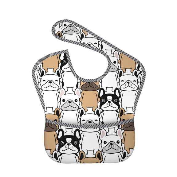 Hirioo French Bulldog 2 for Baby Waterproof Pocket Bib Adjustable Closed for Babies Toddlers with Large Pocket 6-24Months