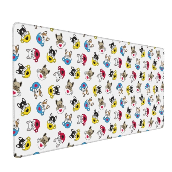 Hirioo French Bulldog With Coffee Cup for Mouse Pad ,Anti-Slip Base, Durable Stitched Edges, Perfect for Gaming, Office, and Home Use,16x35.5in