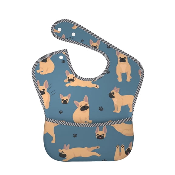 Hirioo French Bulldog Yoga for Baby Waterproof Pocket Bib Adjustable Closed for Babies Toddlers with Large Pocket 6-24Months