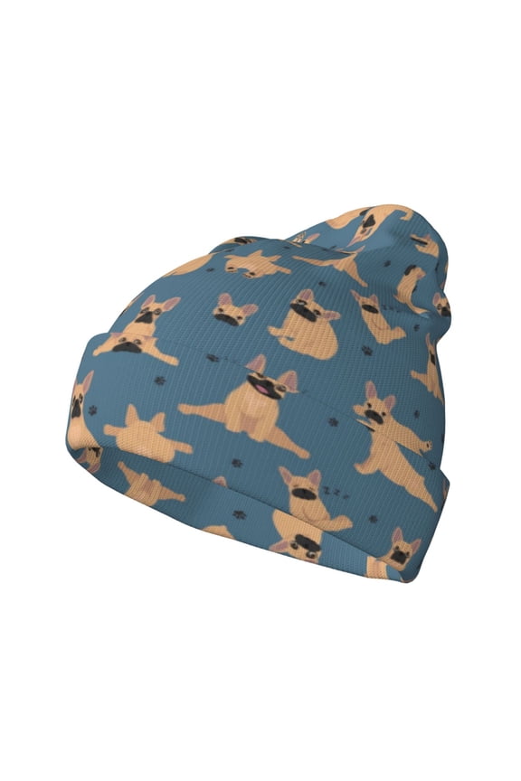 French Bulldog Yoga for Men's Knit Cuffed Beanie for Outdoor Activities Unisex
