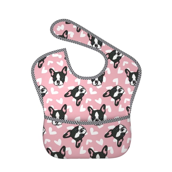 Hirioo French Bulldog for Baby Waterproof Pocket Bib Adjustable Closed for Babies Toddlers with Large Pocket 6-24Months