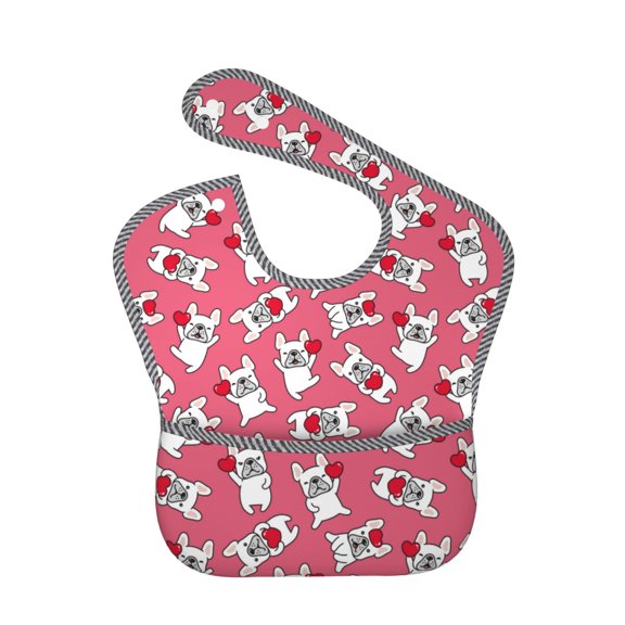 Hirioo French Bulldog for Baby Waterproof Pocket Bib Adjustable Closed for Babies Toddlers with Large Pocket 6-24Months