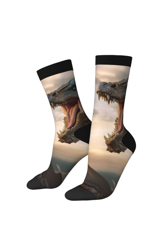 Friendship Dragon Pattern Adult Middle Tube Socks Breathable Sock Non-Pilling,Contrasting Color Design