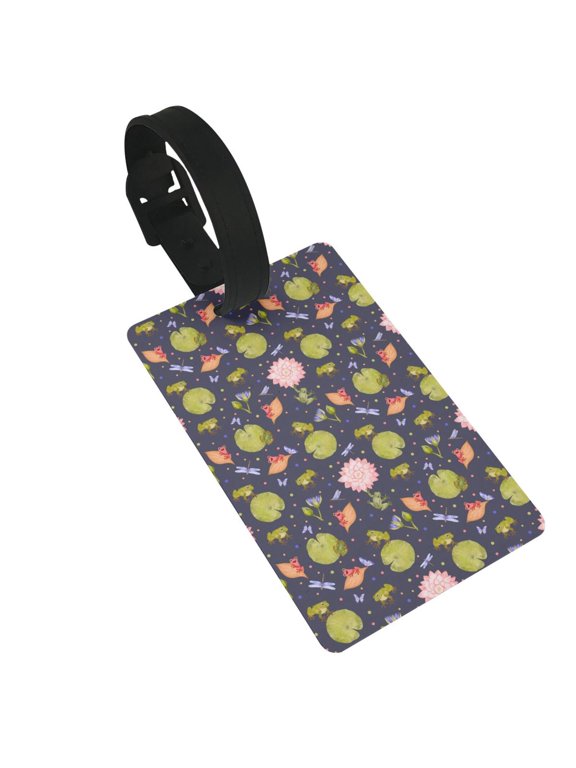 Frog And Flowers for Luggage ID Tag with Adjustable Strap Travel Baggage Bag Tags Suitcase Identify Labels for Women Men