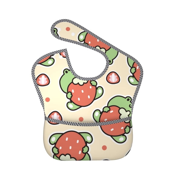 Hirioo Frog Hold Strawberry for Baby Waterproof Pocket Bib Adjustable Closed for Babies Toddlers with Large Pocket 6-24Months
