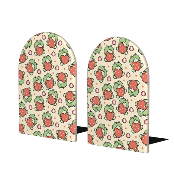 Hirioo Frog Hold Strawberry for Bookends Decorative Bookends for Shelves for Home or Office, Non-Slip Base
