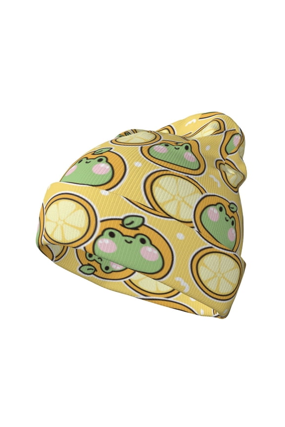 Frog In Orange Hat for Men's Knit Cuffed Beanie for Outdoor Activities Unisex