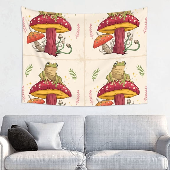Hirioo Frog Sitting On Mushroom Print Tapestry Lightweight Fabric for Bedroom Aesthetic Home Wall Dorm Décor Living Room Decor 29x37 Inch