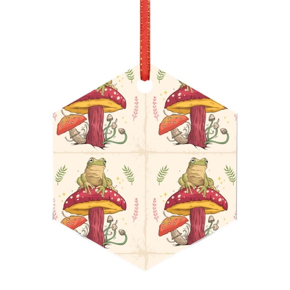 Hirioo Frog Sitting On Mushroom for Acrylic Christmas Pendant Hanging Christmas Tree Ornaments, Car, Home, Office Gift Decor-Hexagon