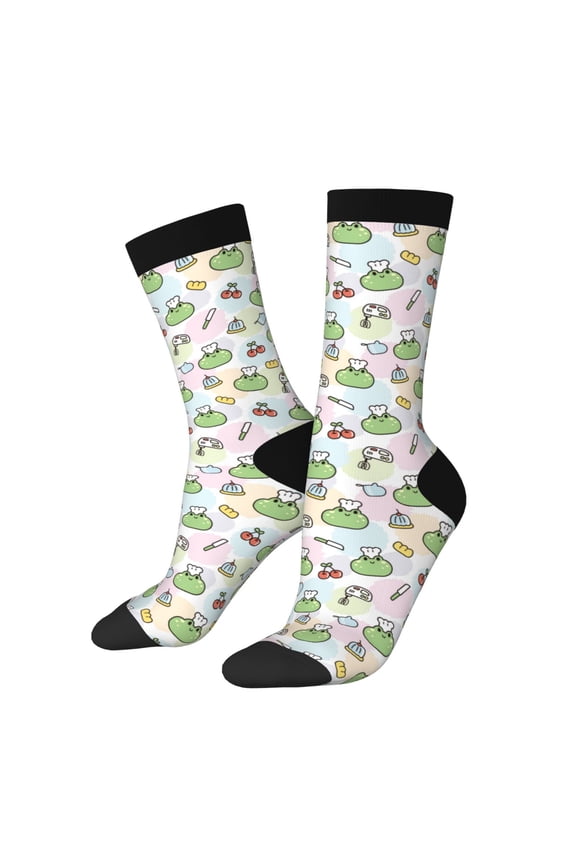 Frog Wear Chef Hat Pattern Adult Middle Tube Socks Breathable Sock Non-Pilling,Contrasting Color Design