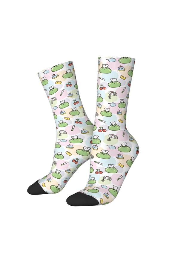Frog Wear Chef Hat Pattern Adult Middle Tube Socks Breathable Sock Non-Pilling,Contrasting Color Design