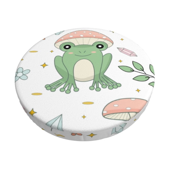 Hirioo Frog and Mushrooms for Round Bar Stool Seat Covers Washable Stool Cushion Slipcover Elastic Bar Chair Covers for 12-14 Inch Chair-12 inch