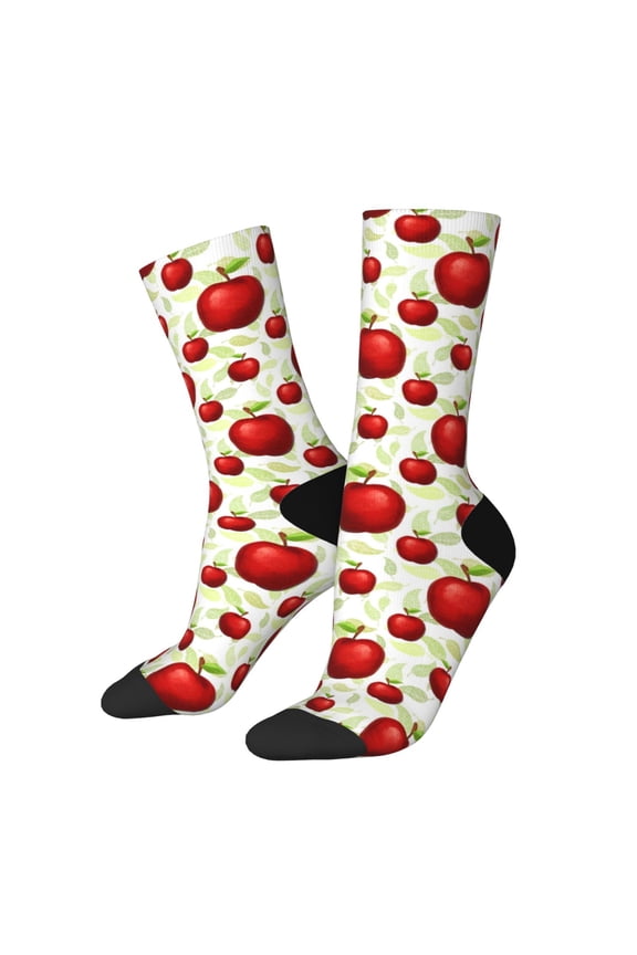 Fruit Apples Pattern Adult Middle Tube Socks Breathable Sock Non-Pilling,Contrasting Color Design