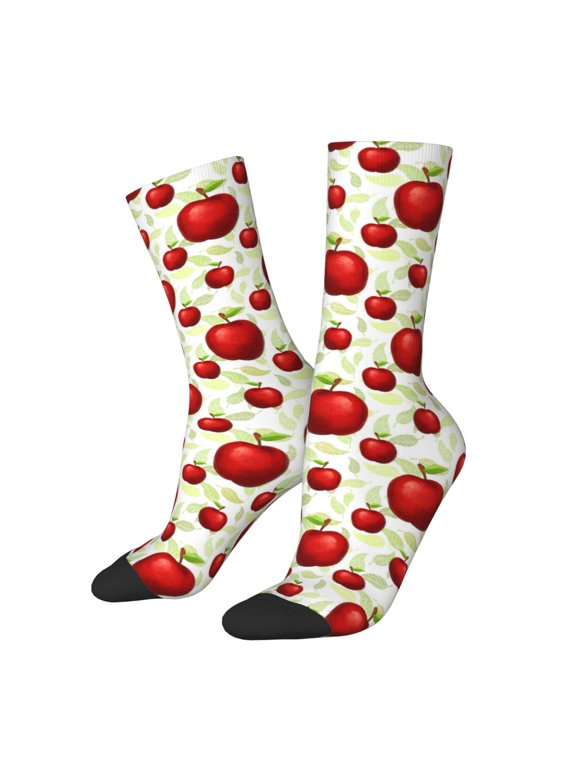 Fruit Apples Pattern Adult Middle Tube Socks Breathable Sock Non-Pilling,Contrasting Color Design