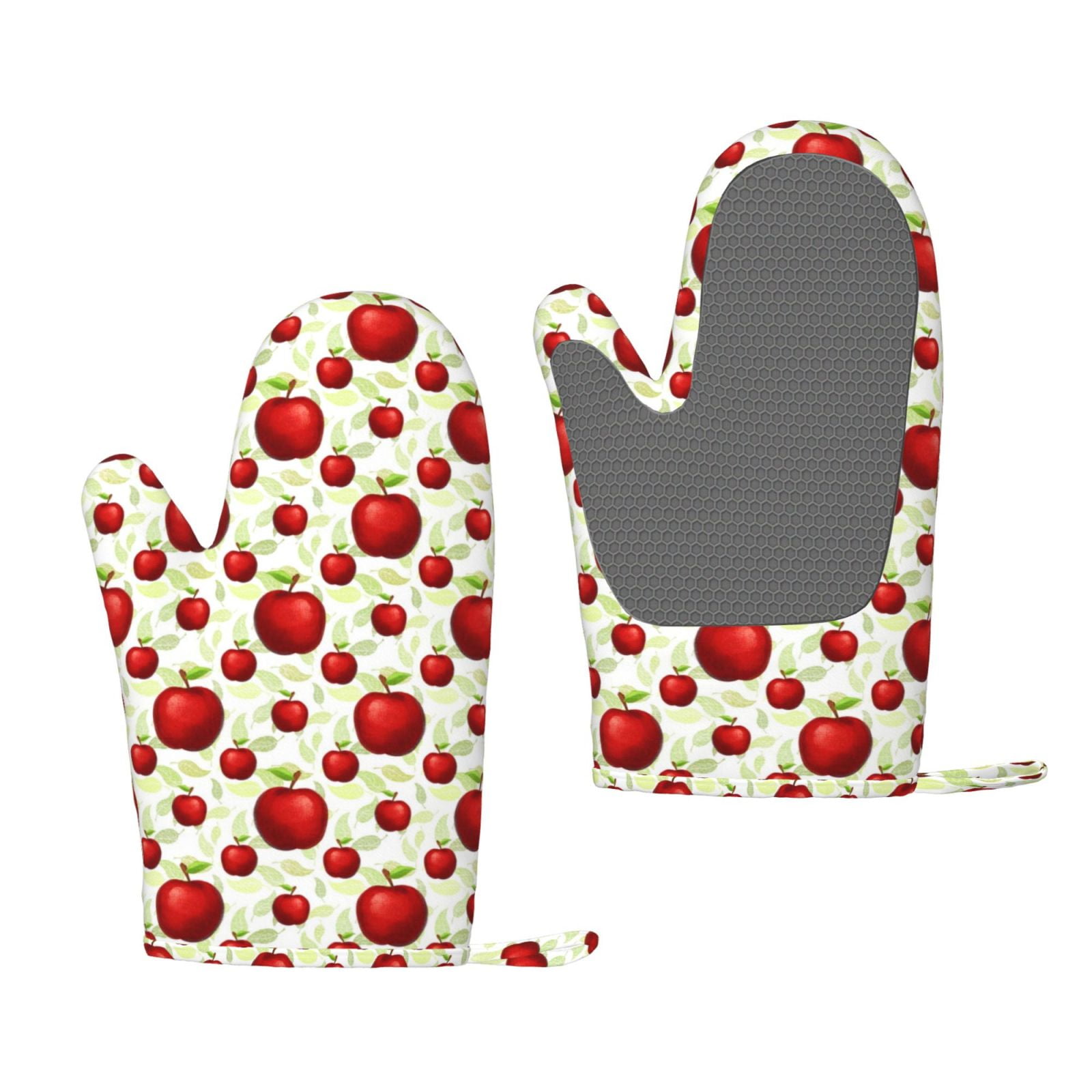 Hirioo Fruit Apples for Silicone Oven Mitts for BBQ, Baking, Cooking, Set of 2, Heat Resistant 260℃, Non-Slip Kitchen Essentials