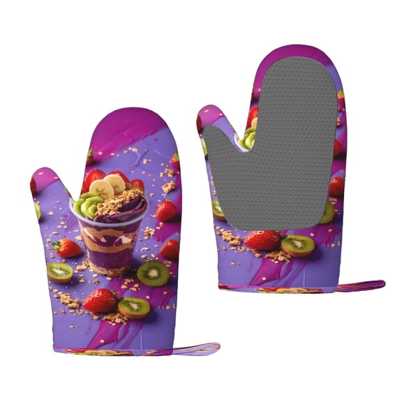 Hirioo Fruit Parfait Colorful for Silicone Oven Mitts for BBQ, Baking, Cooking, Set of 2, Heat Resistant 260, Non-Slip Kitchen Essentials