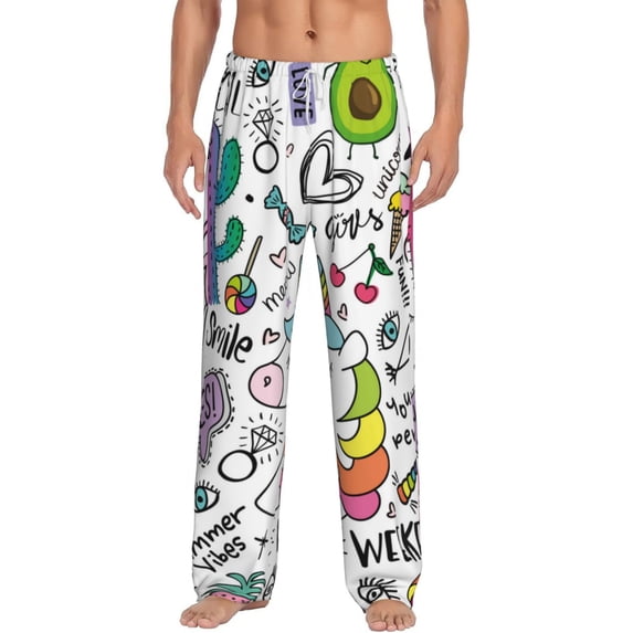 Hirioo Fun Animal with Unicorn for Men's PJ Pajama Pants Sleep Pants Men's Home Trousers with Pockets,S-3XL-X-Large