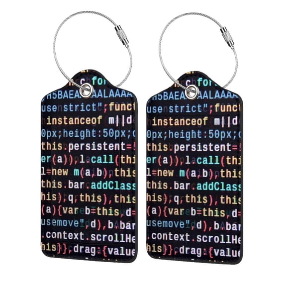 Hirioo Function Source Code1 Print Leather Luggage Tag with Stainless Steel Loop ,Privacy Flap and Address Card for Travel Bag Suitcase-1