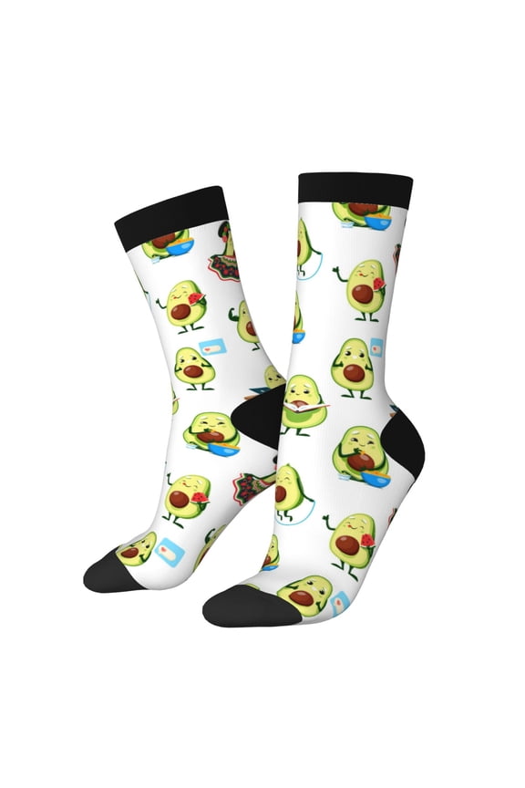 Funny Avocado In Mexican Clothes Pattern Adult Middle Tube Socks Breathable Sock Non-Pilling,Contrasting Color Design