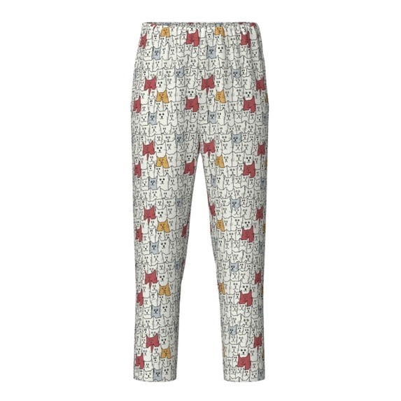 Hirioo Funny Cat White for Teenagers' Pajama Pants Womens Lounge Pants with Pockets Pj Bottoms Pants for Men-Small