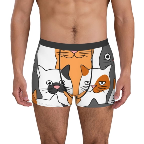 Hirioo Funny Cats for Men's Boxer Briefs Men Cotton Underwear Boxer Briefs Panties-Small