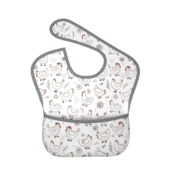 Hirioo Funny Chicken for Baby Waterproof Pocket Bib Adjustable Closed for Babies Toddlers with Large Pocket 6-24Months