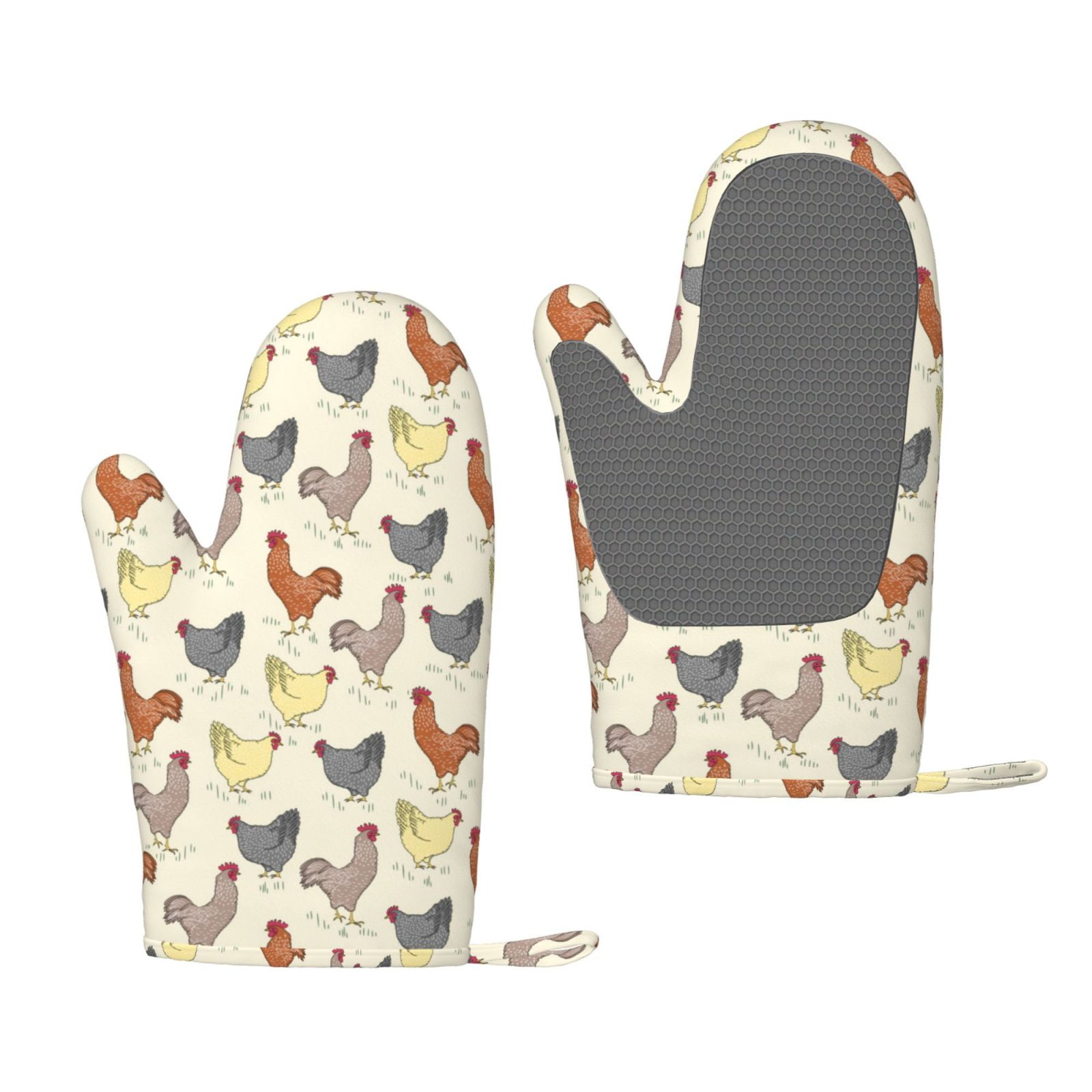 Hirioo Funny Chicken for Silicone Oven Mitts for BBQ, Baking, Cooking, Set of 2, Heat Resistant 260℃, Non-Slip Kitchen Essentials