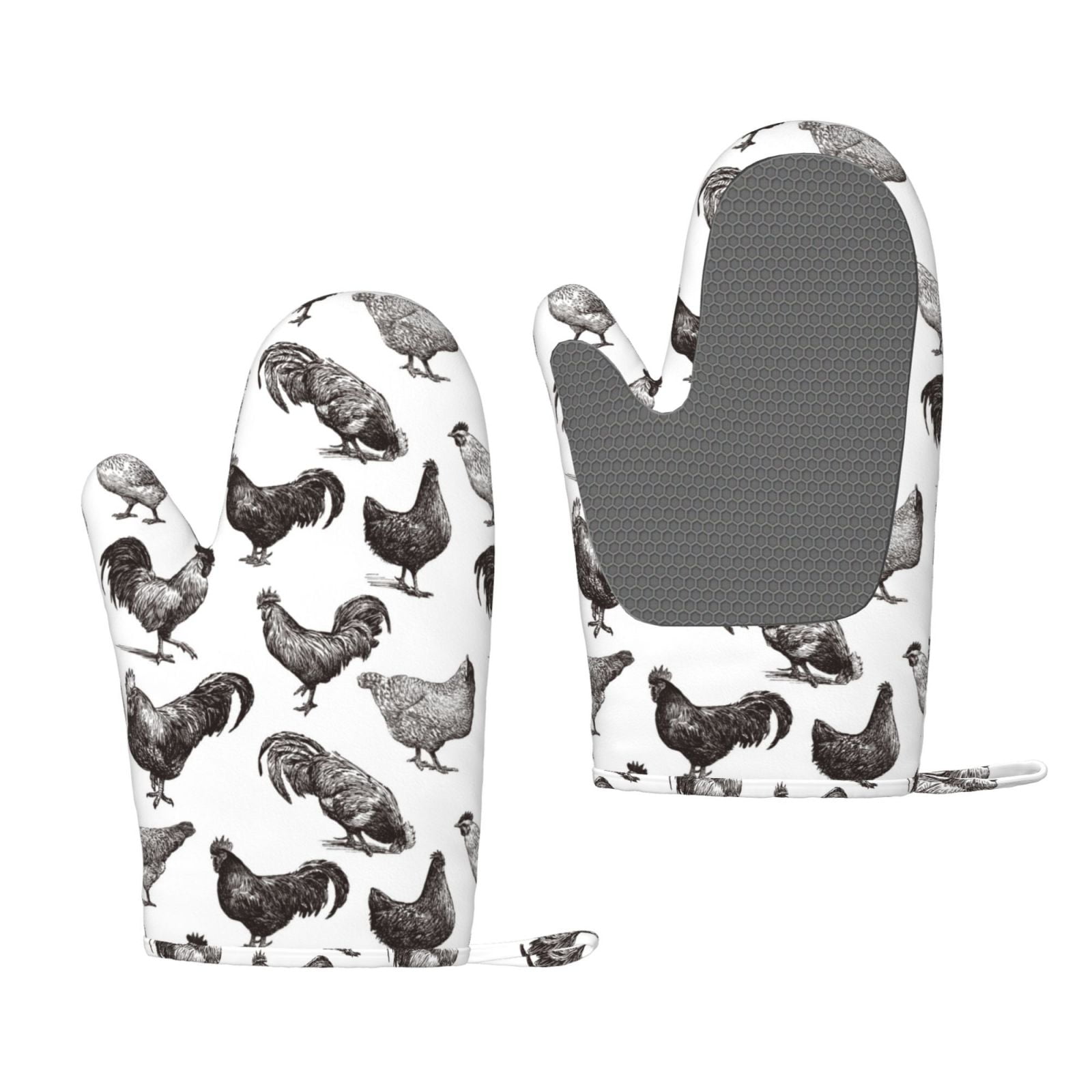 Hirioo Funny Chicken for Silicone Oven Mitts for BBQ, Baking, Cooking, Set of 2, Heat Resistant 260℃, Non-Slip Kitchen Essentials