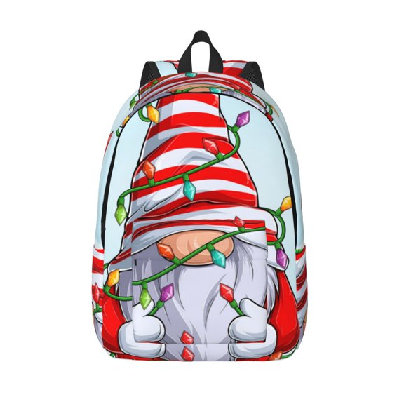 Hirioo Funny Christmas Gnome Canvas Backpack, Durable Travel Backpack with Multiple Compartments,Large Capacity, Backpack for School, Hiking, Work