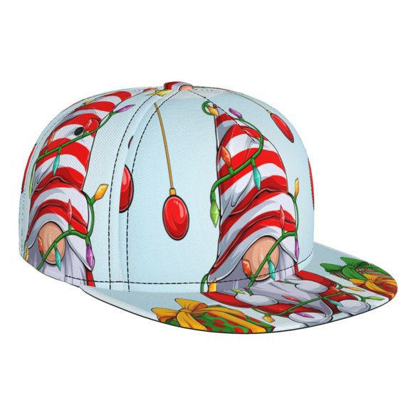 Hirioo Funny Christmas Gnome for Baseball Cap Men Cap Flat Brim for Men Women Teens Adjustable Baseball Cap