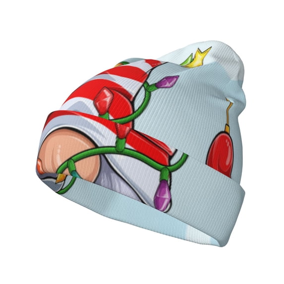 Hirioo Funny Christmas Gnome for Men's Knit Cuffed Beanie for Outdoor Activities Unisex