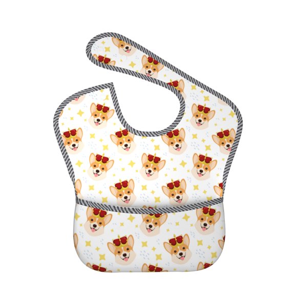 Hirioo Funny Corgi for Baby Waterproof Pocket Bib Adjustable Closed for Babies Toddlers with Large Pocket 6-24Months