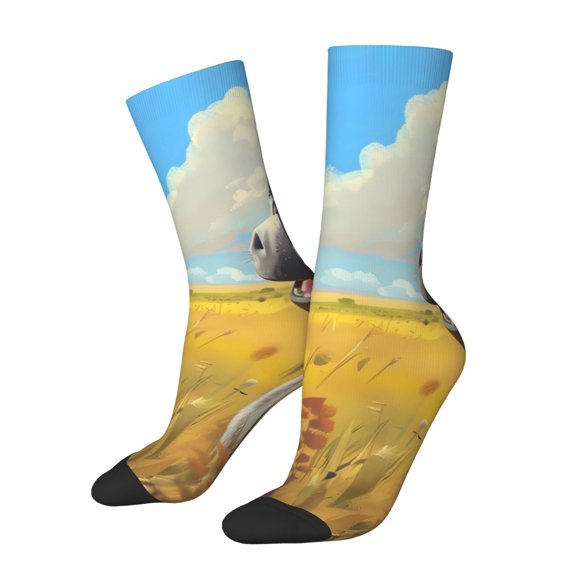 Hirioo Funny Countryside Donkey Pattern Adult Middle Tube Socks Breathable Sock Non-Pilling,Contrasting Color Design