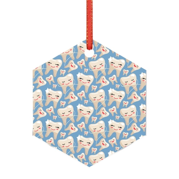 Hirioo Funny Cute Healthy Teeth for Acrylic Christmas Pendant Hanging Christmas Tree Ornaments, Car, Home, Office Gift Decor-Hexagon