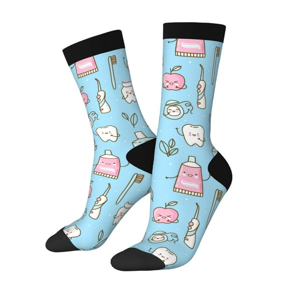 Hirioo Funny Cute Teeth Pattern Adult Middle Tube Socks Breathable Sock Non-Pilling,Contrasting Color Design