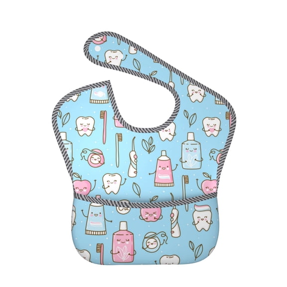 Hirioo Funny Cute Teeth for Baby Waterproof Pocket Bib Adjustable Closed for Babies Toddlers with Large Pocket 6-24Months