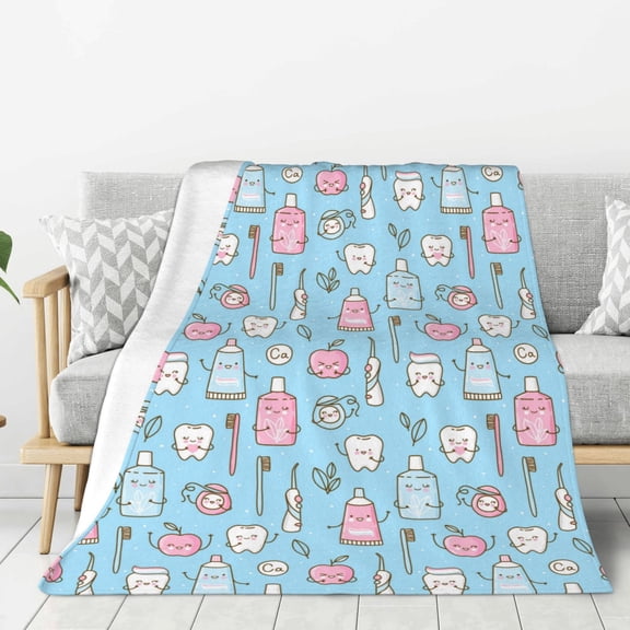 Hirioo Funny Cute Teeth for Flannel Blanket, Cozy and Warm Throw for Bed or Couch ,Perfect for All Seasons-40"x30"