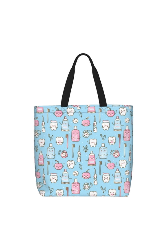 Funny Cute Teeth for Tote Bag for Women, Quilted Shoulder Bag with Zipper, Large Capacity Handbags for Casual, Travel, Work