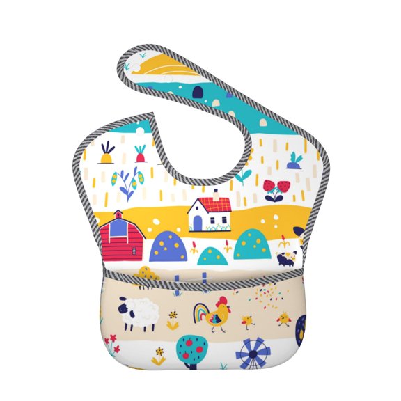Hirioo Funny Farm for Baby Waterproof Pocket Bib Adjustable Closed for Babies Toddlers with Large Pocket 6-24Months