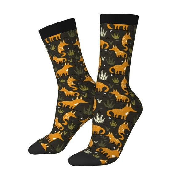 Hirioo Funny Fox by the Field Pattern Adult Middle Tube Socks Breathable Sock Non-Pilling,Contrasting Color Design
