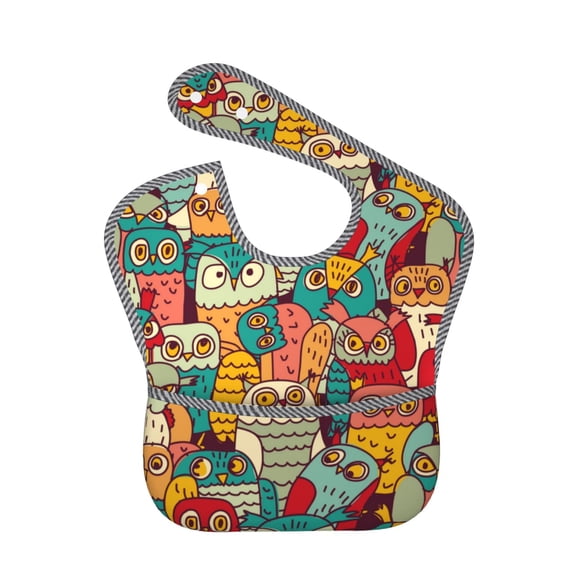 Hirioo Funny Owl Bird for Baby Waterproof Pocket Bib Adjustable Closed for Babies Toddlers with Large Pocket 6-24Months