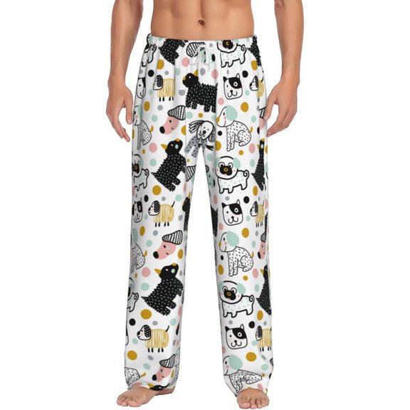 Hirioo Funny Puppy for Men's PJ Pajama Pants Sleep Pants Men's Home Trousers with Pockets,S-3XL-X-Large