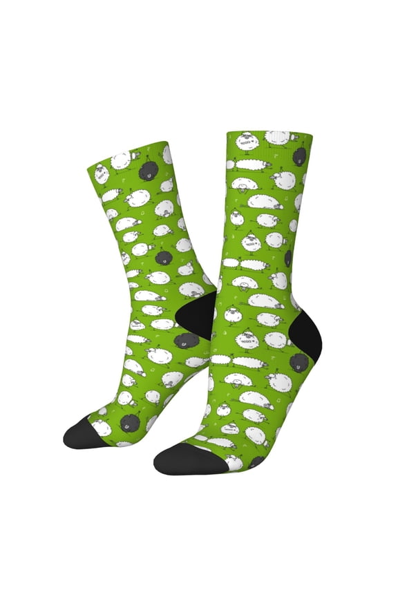 Funny Sheep Doing Yoga Pattern Adult Middle Tube Socks Breathable Sock Non-Pilling,Contrasting Color Design