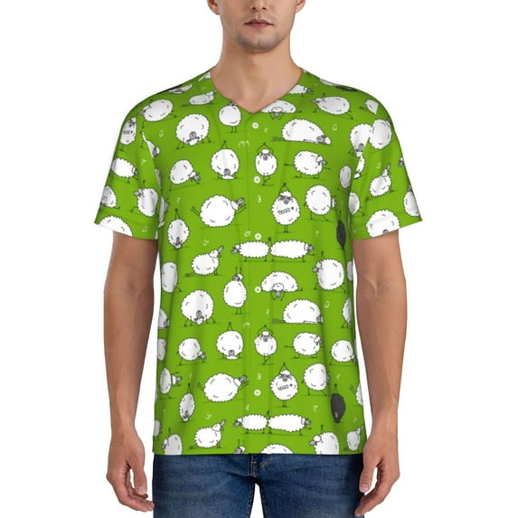Hirioo Funny Sheep Doing Yoga for Men's Baseball T-shirt Shirts Short Sleeve Casual Summer Button Stretch T Shirts,Size S-4XL-4X-Large