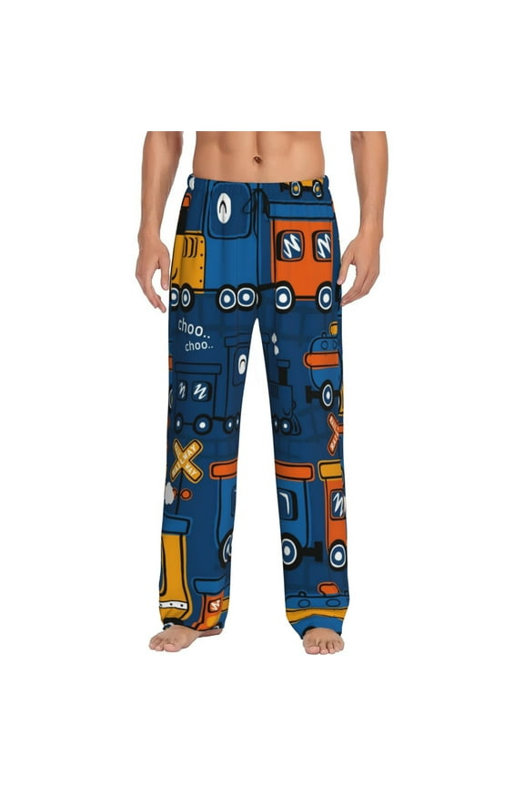 Funny Steam Train for Men's PJ Pajama Pants Sleep Pants Men's Home Trousers with Pockets,S-3XL-Medium